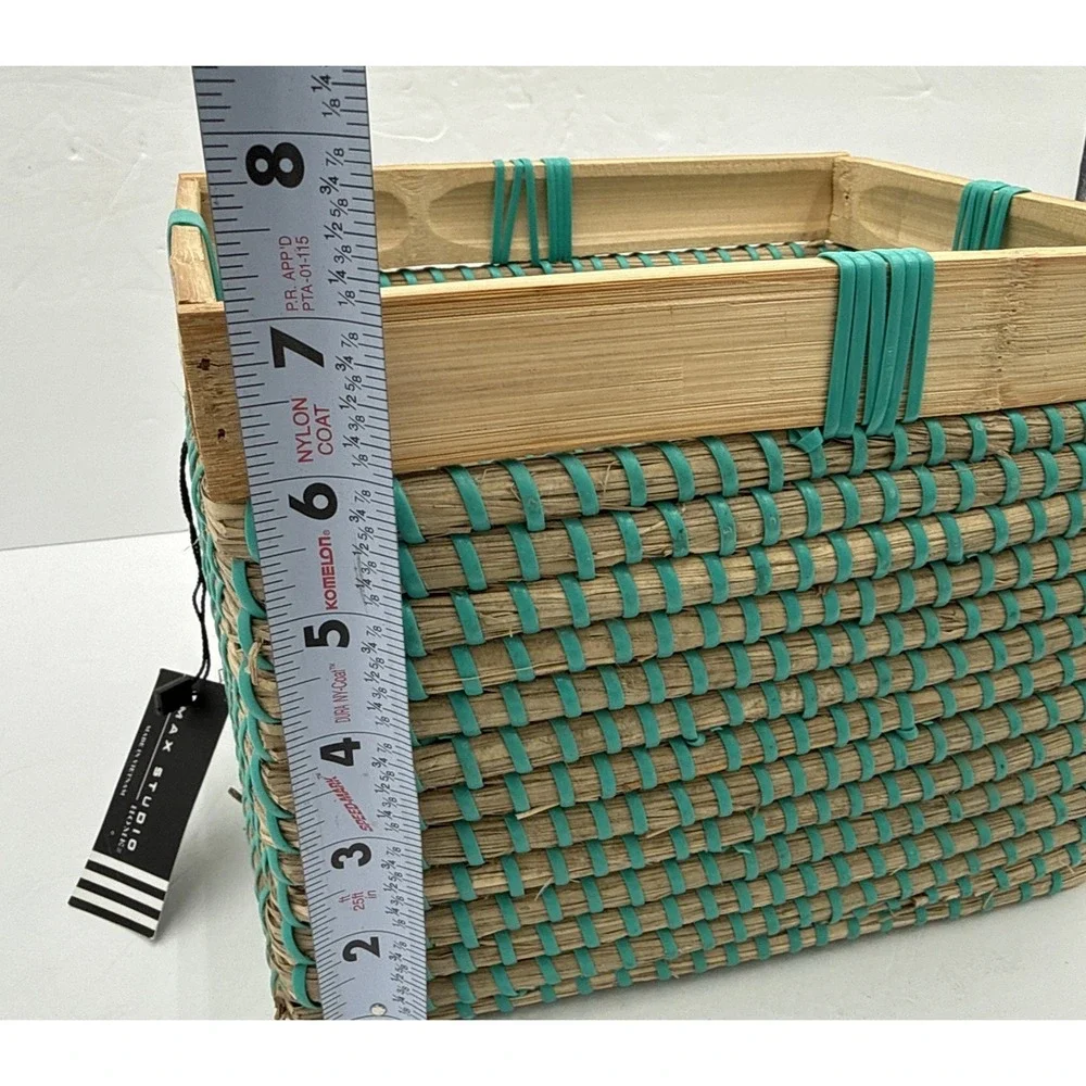 Max‎ Studio Home Woven Reed Rattan Basket Make Up Storage Teal New